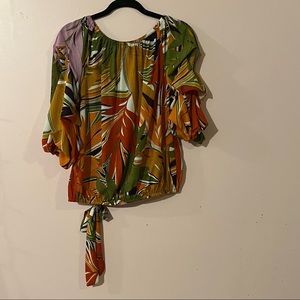 Royalty New York : multi color floral blouse layered sleeves . EUC